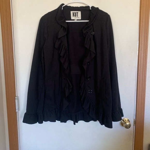 KUT cut from the cloth ruffel hem stretchy hem jacket - Picture 1 of 6